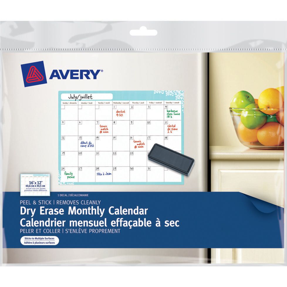 Avery Dry Erase Monthly Calendar 24820, Peel and Stick, 16 x 20