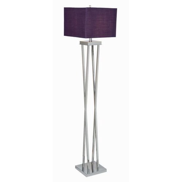 lampe de plancher X chrome avec abat-jour violet