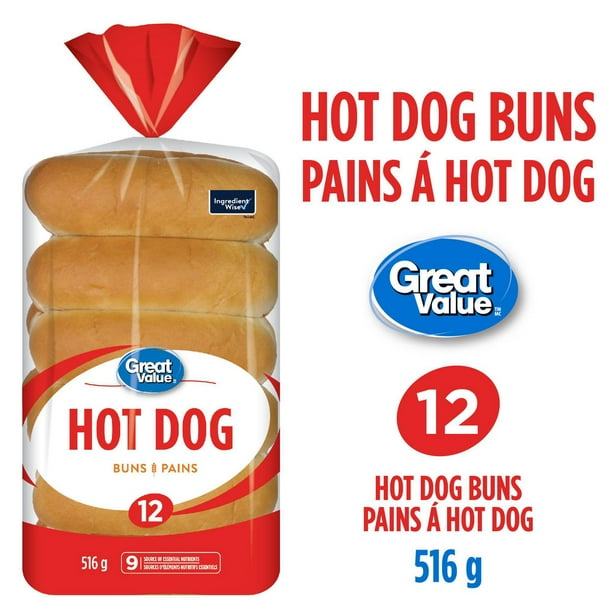 Great Value Hot Dog Buns, 12 pk, 516 g Walmart.ca