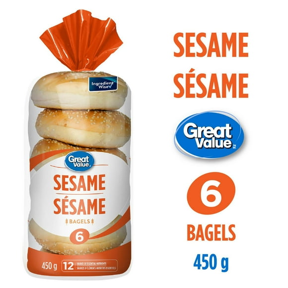 Bagels au sésame de Great Value Paquet de 6, 450 g