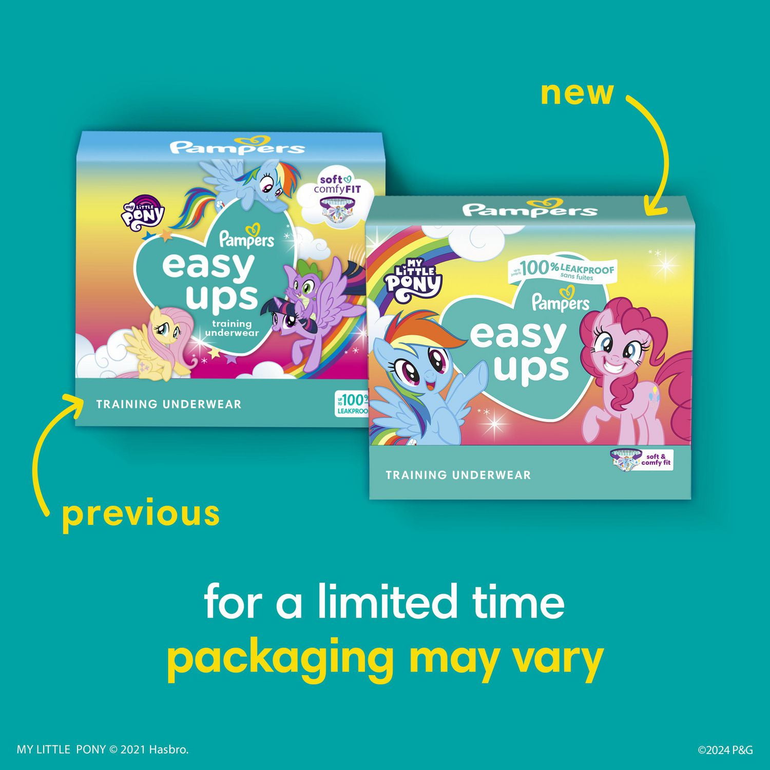 Pampers Easy Ups Pull On Training Pants My Little Pony, 4T-5T, One Month  Supply (104 Count) with Sensitive Water Based Baby Wipes 6X Pop-Top Packs