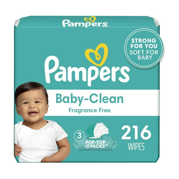 Lingettes pour bébés Pampers, non parfumées, 3X boîtes distributrices, 216 lingettes 216CT