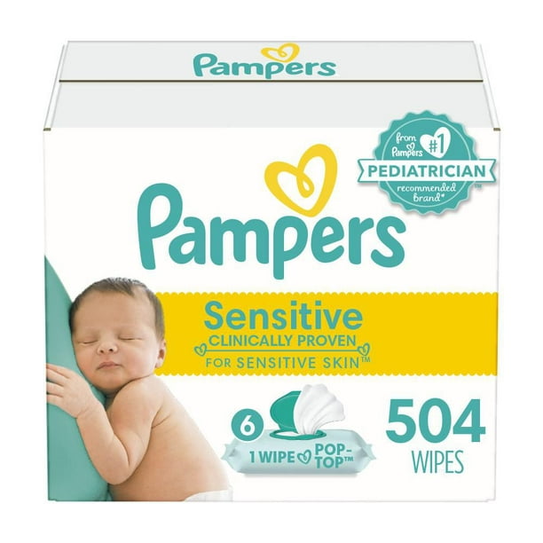 Lingettes pour bébés non parfumées Pampers Sensitive, 6X boîtes