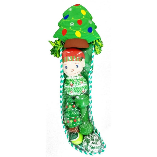 Lot De 6 Bas De Noël 18 Pouces - Ivoire Et Vert - Tricot Double Face Vintage Chien