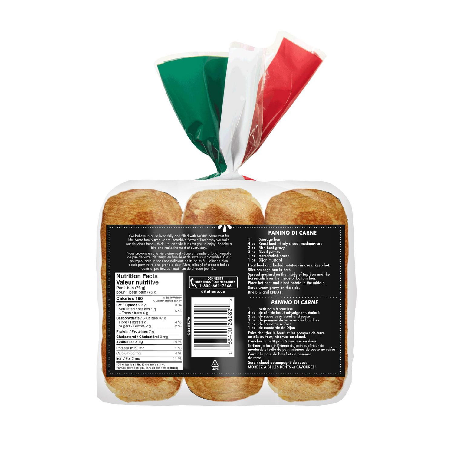 thumbnail image 2 of D'Italiano Original Sausage Buns, No Artificial Flavours or Colours, 6 Count, 456 g, 2 of 7