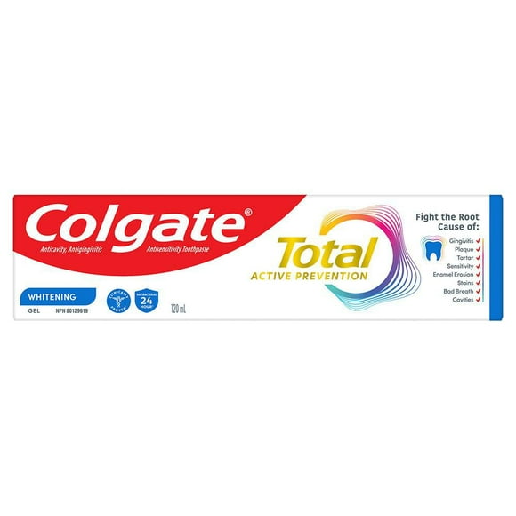 Colgate Total Active Prevention Whitening Toothpaste Gel, Mint, 120 mL, 120 mL