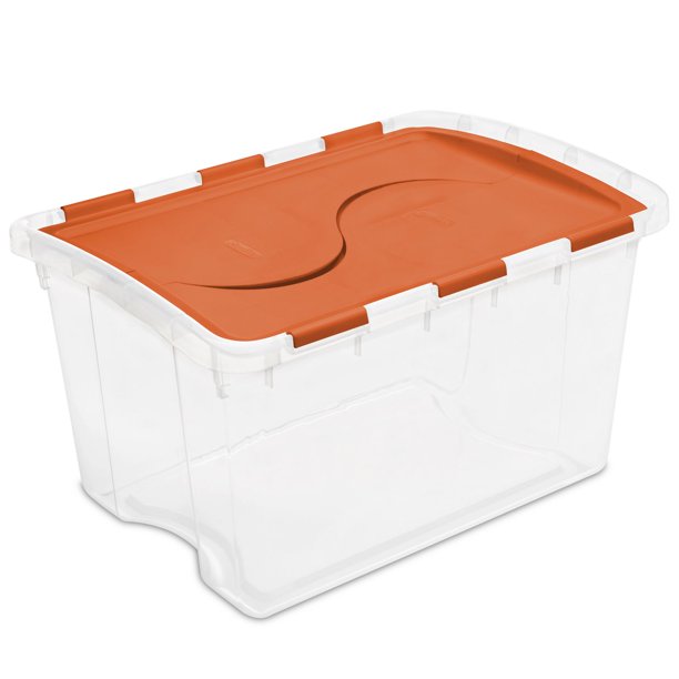 Boîte de rangement Sterilite de 45 litres avec couvercle à charnière en orange