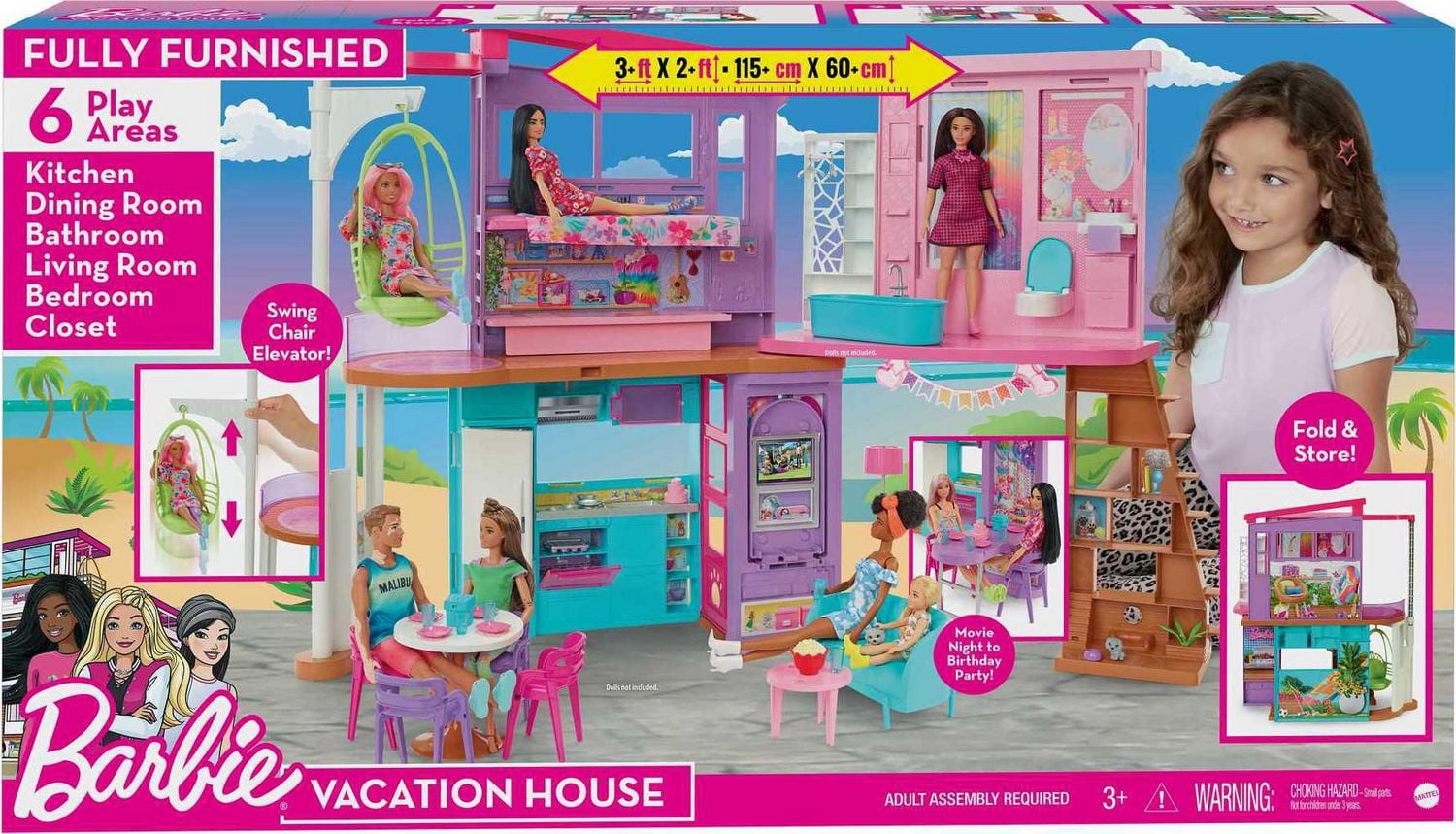 Barbie Vacation House Playset with 30 Pieces Toy for 3 Year Olds Up Ages 3 Walmart