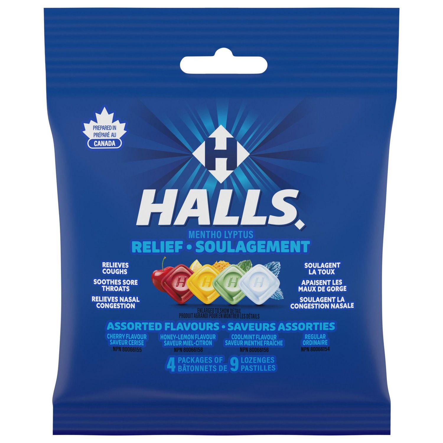 HALLS Assorted Flavours Cough Drops, Throat Lozenges, Sore Throat Relief, Mentho-Lyptus