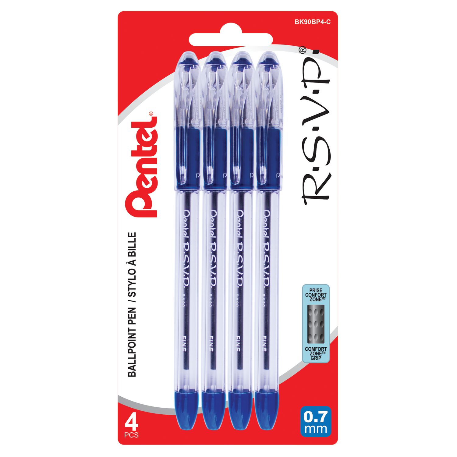 Pentel R.S.V.P. Ballpoint Pen (0.7mm), Blue Ink, 4PC Pack, 0.7 mm