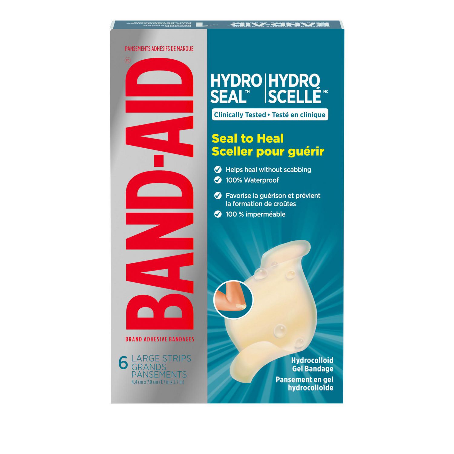 Grands pansements adhésifs Band-Aid Hydro Seal en gel hydrocolloïdal, pour le soin des ampoules et plaies, imperméables, 6 pansements