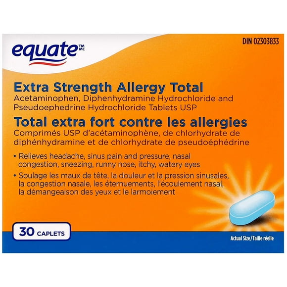 Equate Extra Strength Allergy Total, Acetaminophen, Diphenhydramine Hydrochloride and<br>Pseudoephedrine Hydrochloride Tablets USP