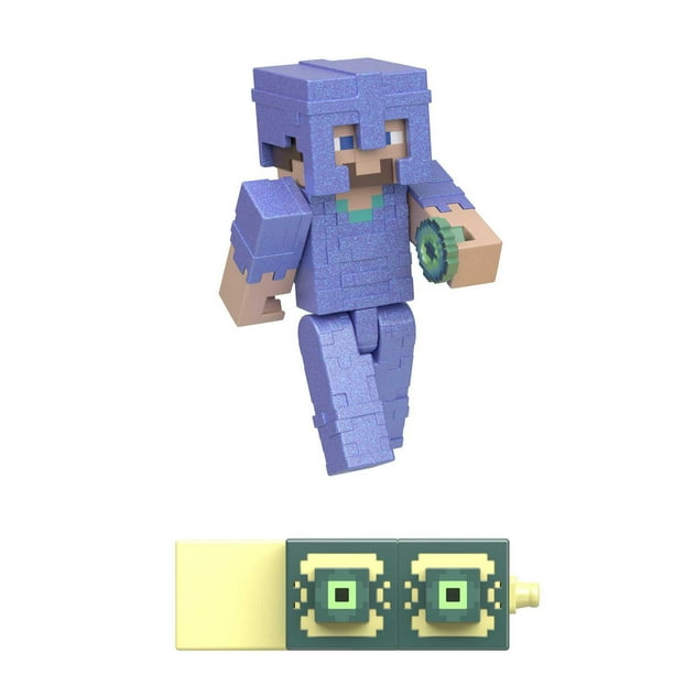 Minecraft Créer-Un-Bloc figurine Steve 8 cm, 2 blocs de carton et 1