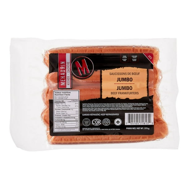 Mehadrin Jumbo Kosher Beef Frankfurters, 375 g Walmart.ca