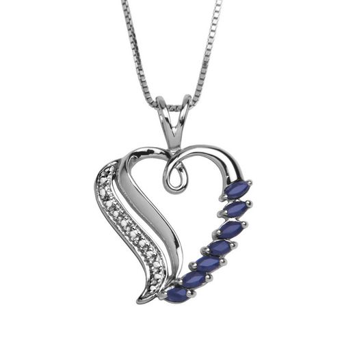 PAJ Sterling Silver Genuine Sapphire Heart Pendant with Diamond Accent ...