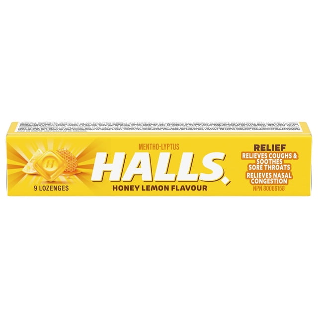 HALLS Honey Lemon Cough Drops, Throat Lozenges, Sore Throat Relief, Mentho-Lyptus