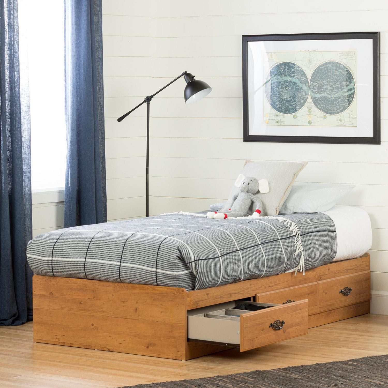 South Shore Prairie Collection Twin Size Country Pine Storage Bed ...