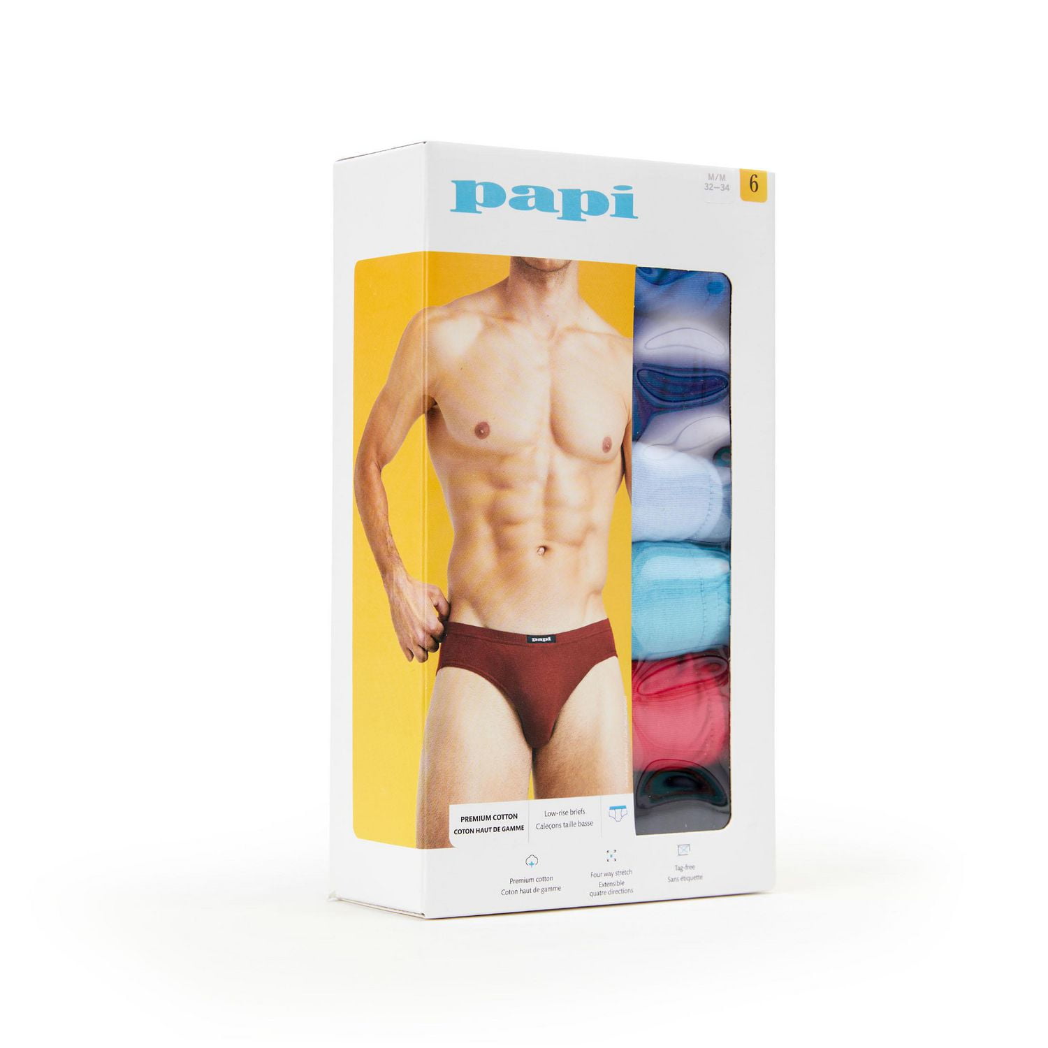 PAPI Men's Premium Cotton Low-Rise Briefs, 6 Pack