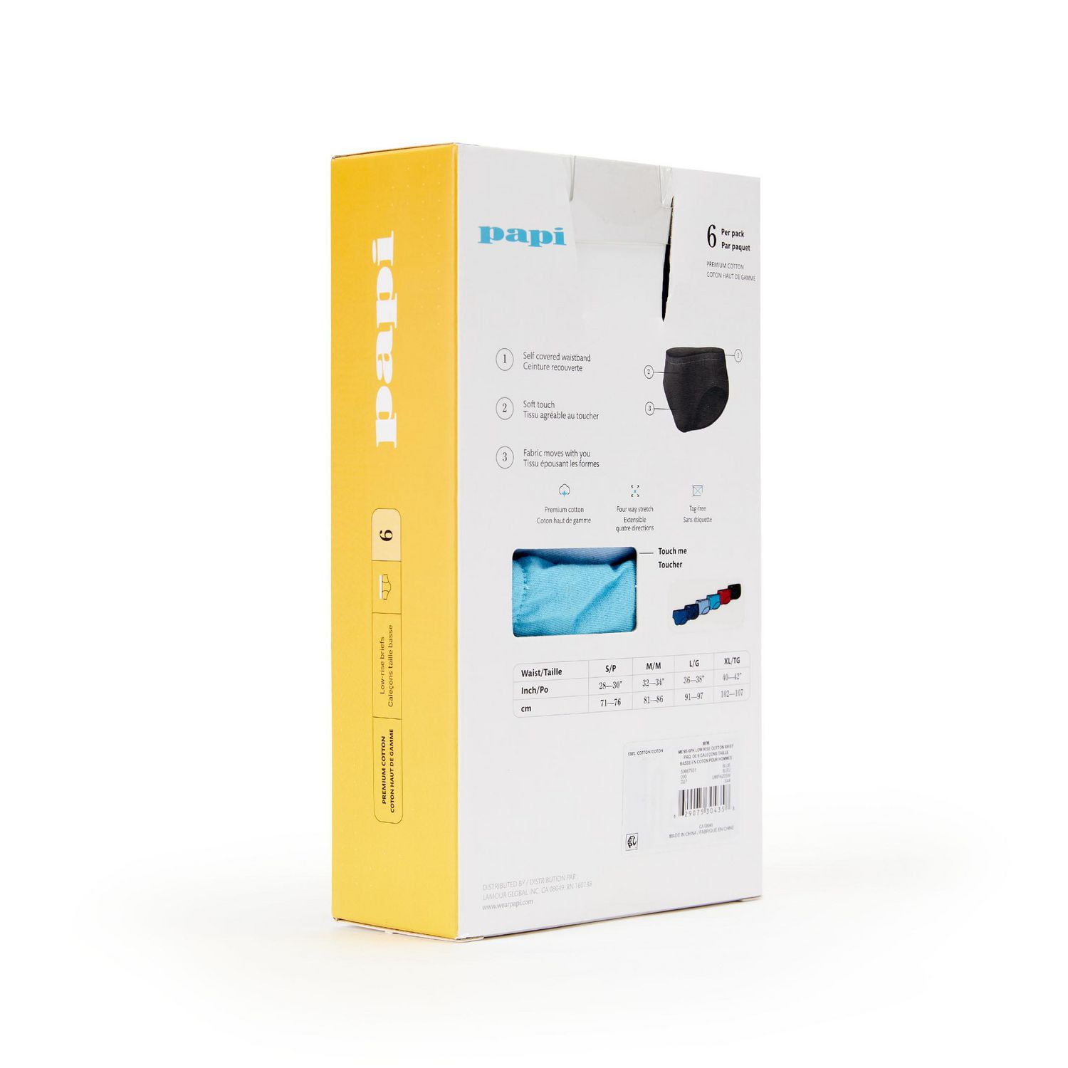 PAPI Men's Premium Cotton Low-Rise Briefs, 6 Pack