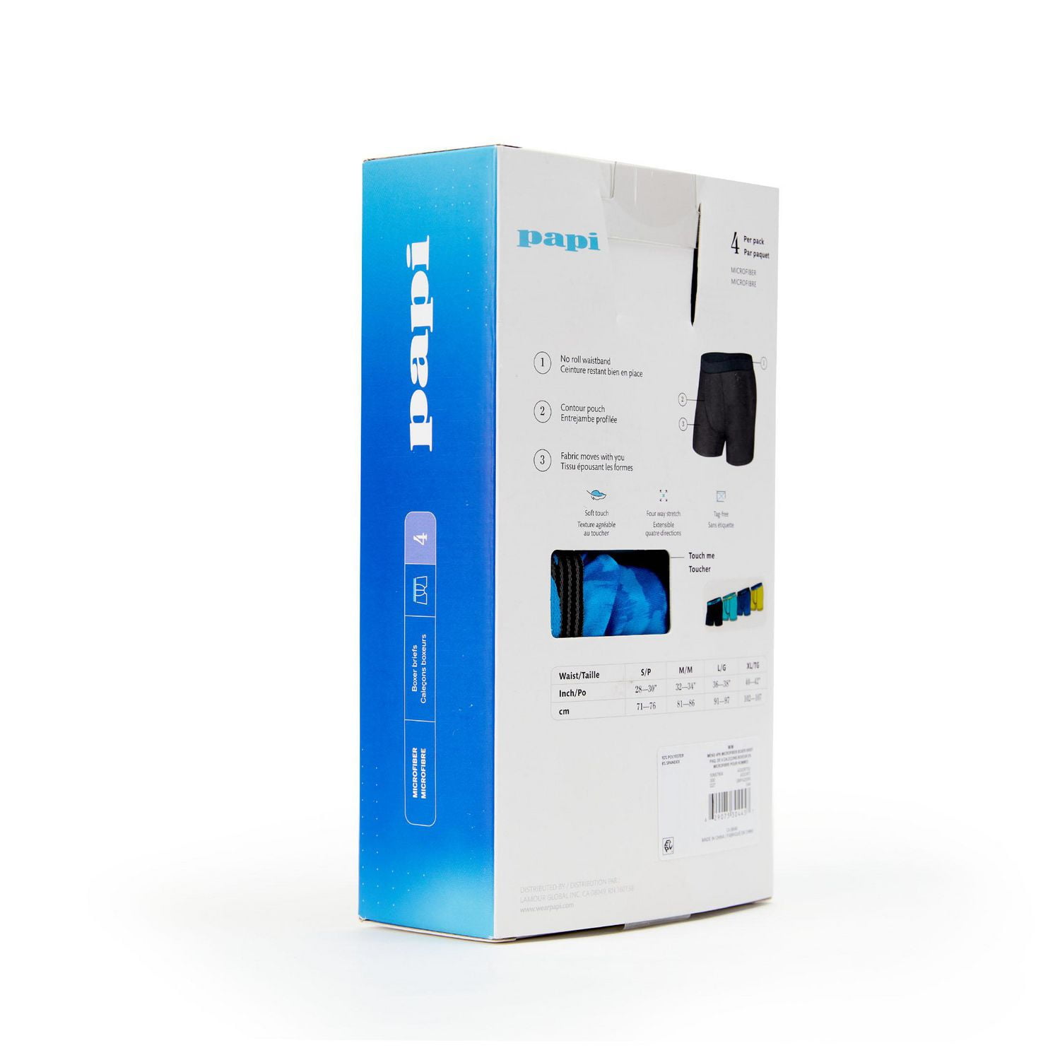 PAPI Men's Microfiber Boxer Briefs, Pack of 4