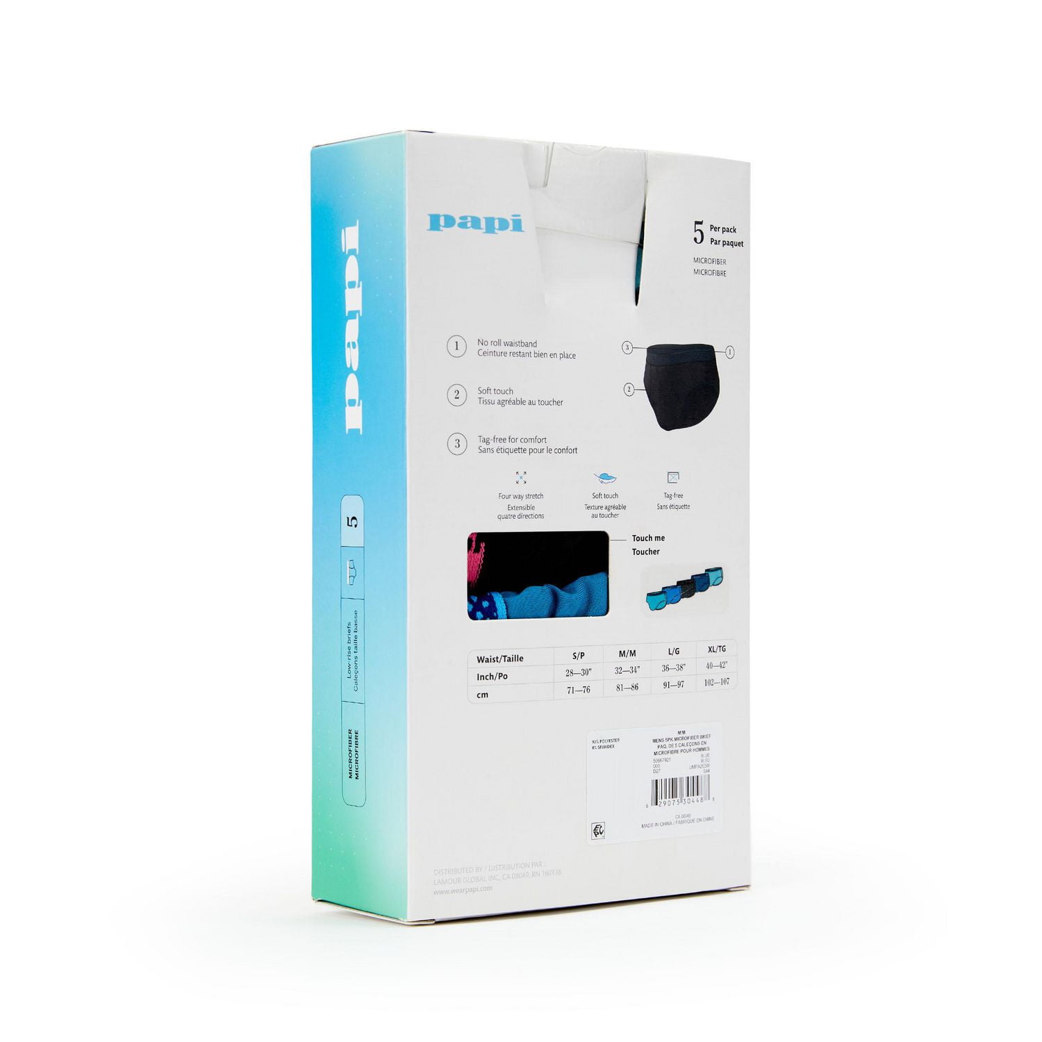 PAPI Men's Microfiber Low-Rise Briefs, Pack of 5