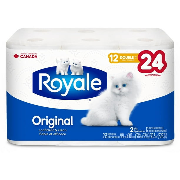 Papier hygiénique ROYALE® Original, rouleaux double, 12=24 rouleaux, papier de toilette 2 épaisseurs, 253 feuilles par rouleau (3 036 total)
