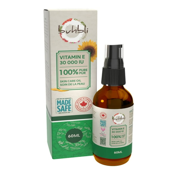 Buhbli Brands - Vitamin E Oil, 30000 IU per 60ml, Non-GMO, 100% Pure & Natural - Bottled in Canada