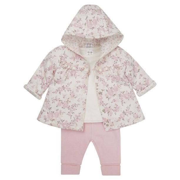 Ens. 3 pièces avec veste matelassée George British Design pour bébés filles