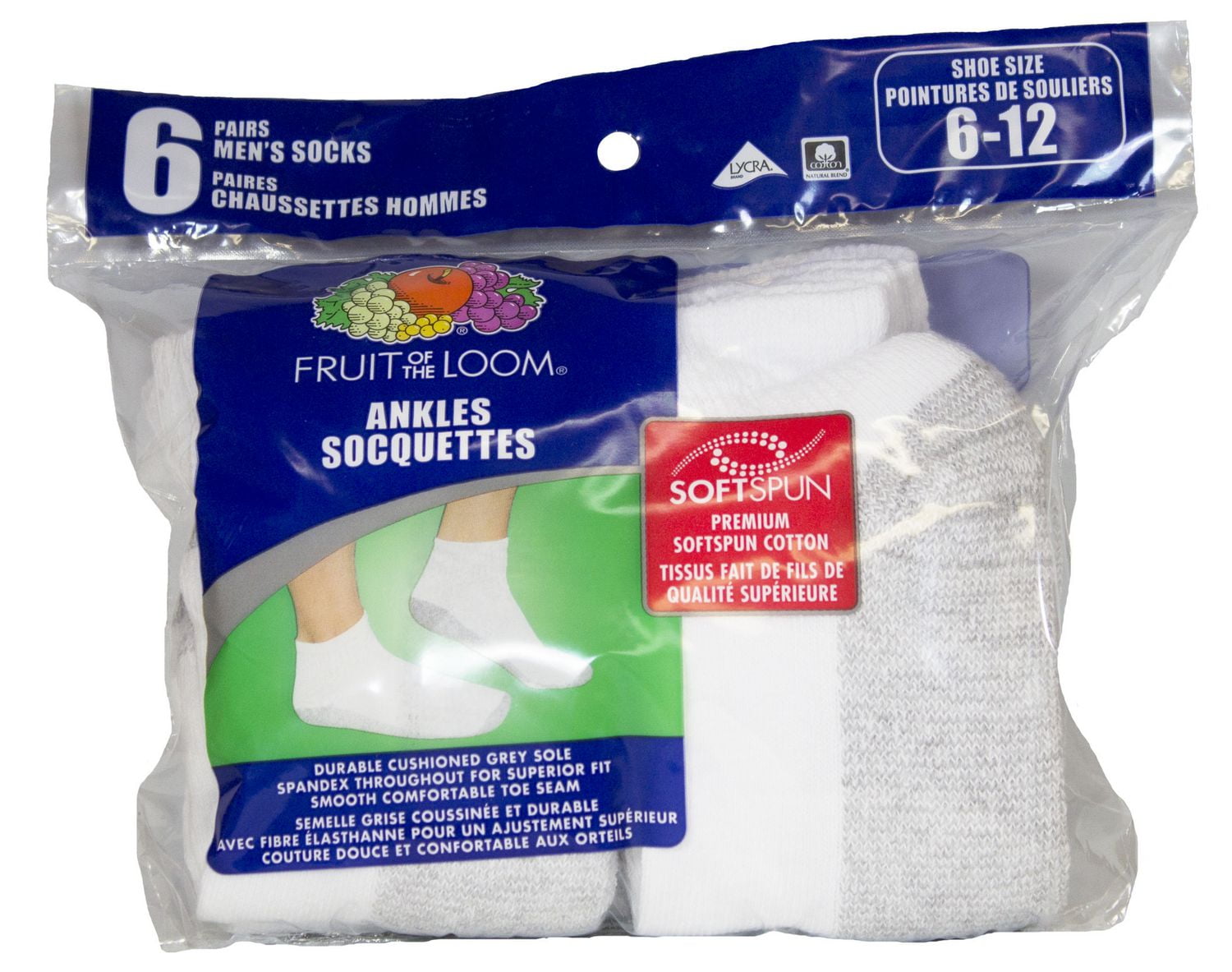 Fruit of the Loom Men's Ankle Socks - 6 Pairs