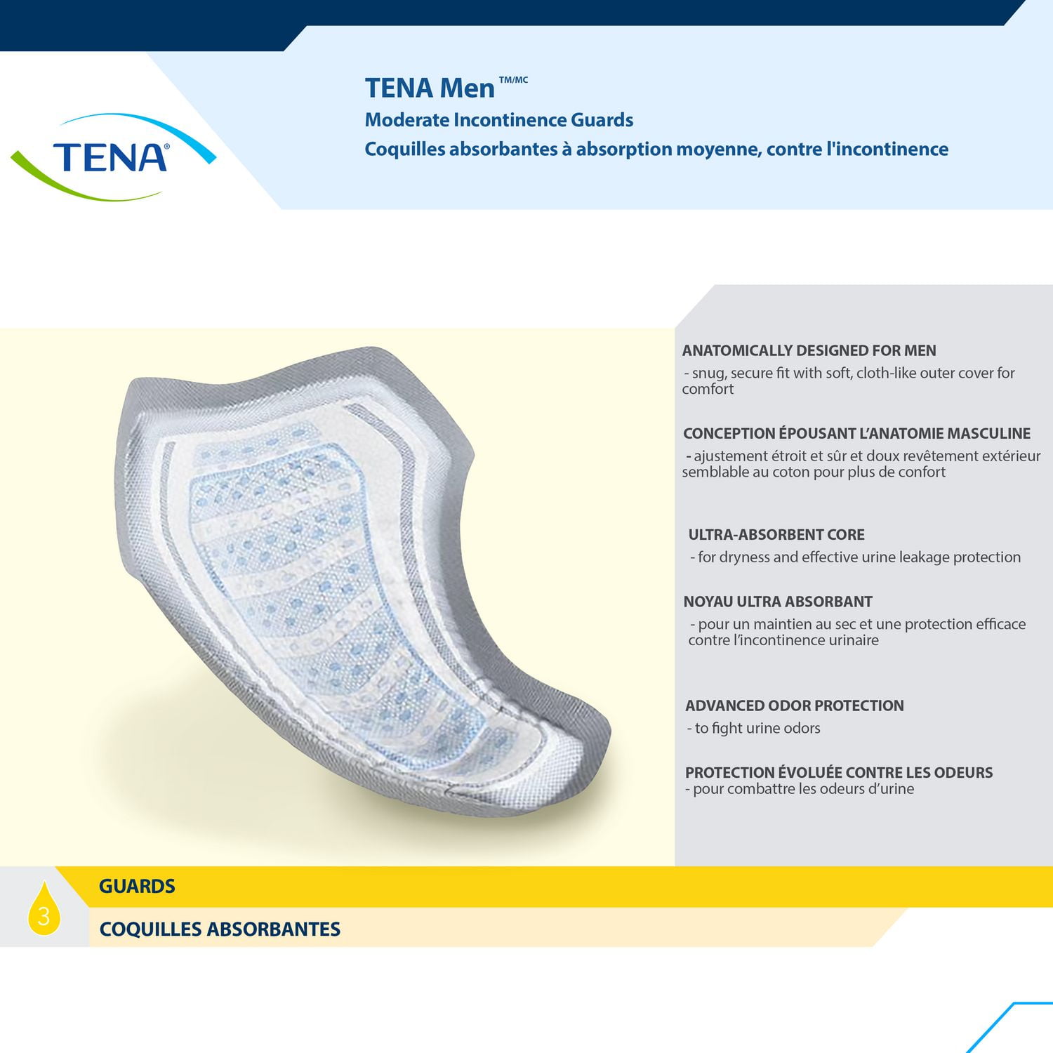 TENA® Men™ Incontinence Pad, Soft, non-woven backsheet, Adhesive strip,  Light to Moderate Absorbency - Premier Ostomy Centre