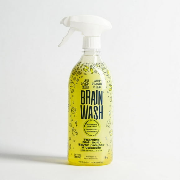 Brain Wash Savon Mousse à Vaisselle Bouteille avec Capsule de Départ- Feuille de Citron