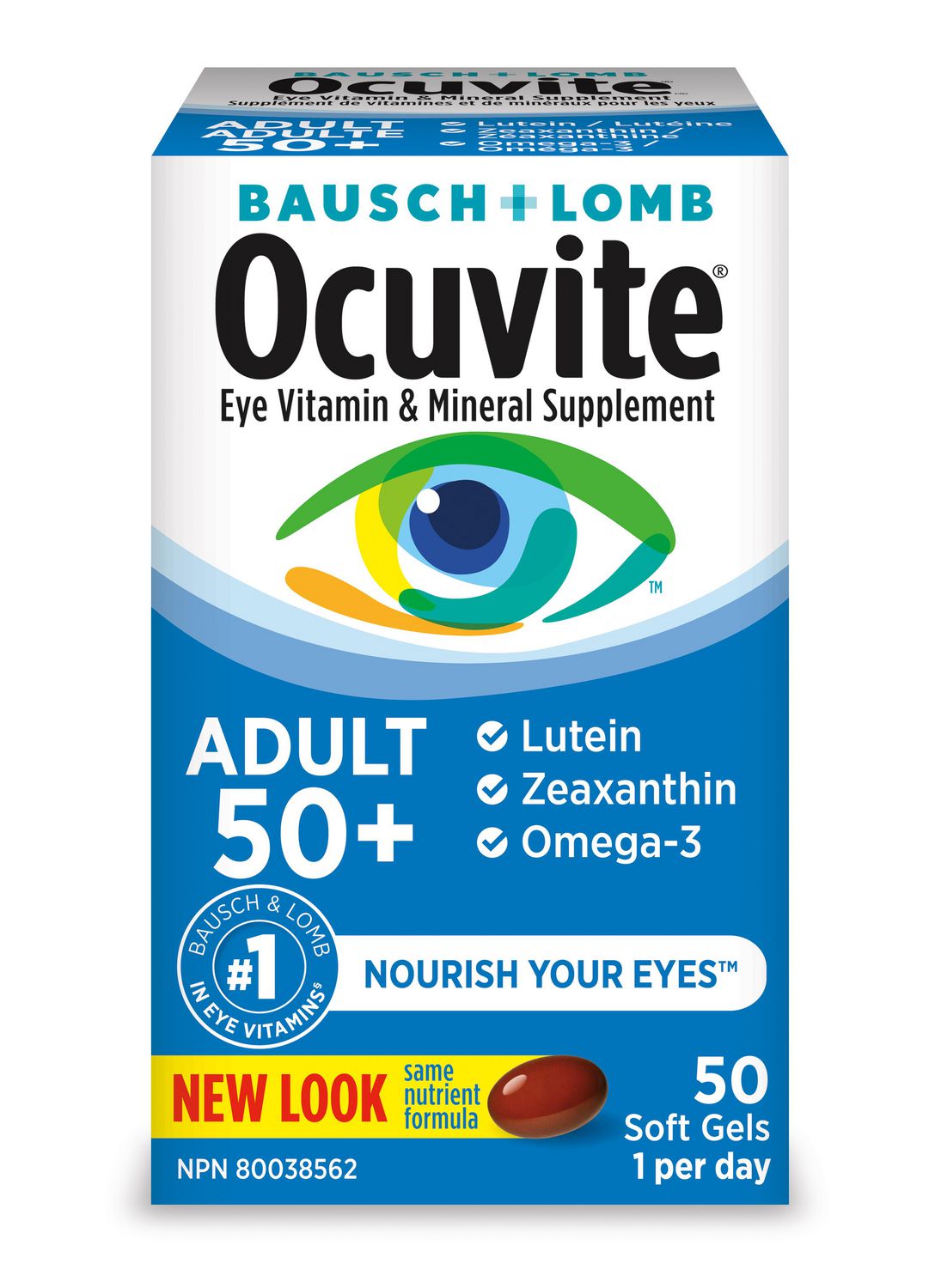 Bausch & Lomb Ocuvite Adult 50+ Eye Vitamin and Mineral Supplement 50 Soft Gel Capsules