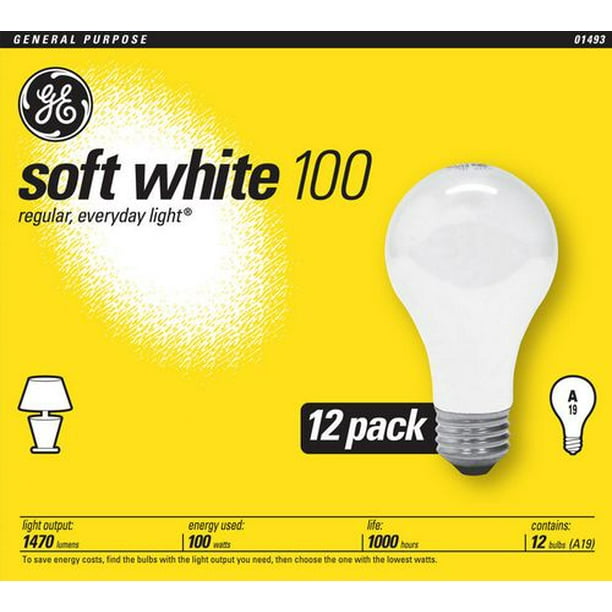 Ampoule A19 blanc doux GE 100 W – paquet de 12