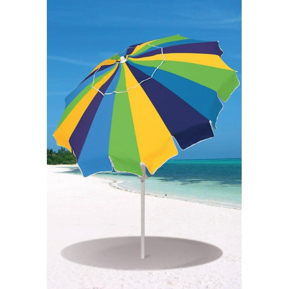 Rio Brands 7' Alternating 20-Panel Beach Umbrella with Sand Anchor and Carrying Bag, Multi