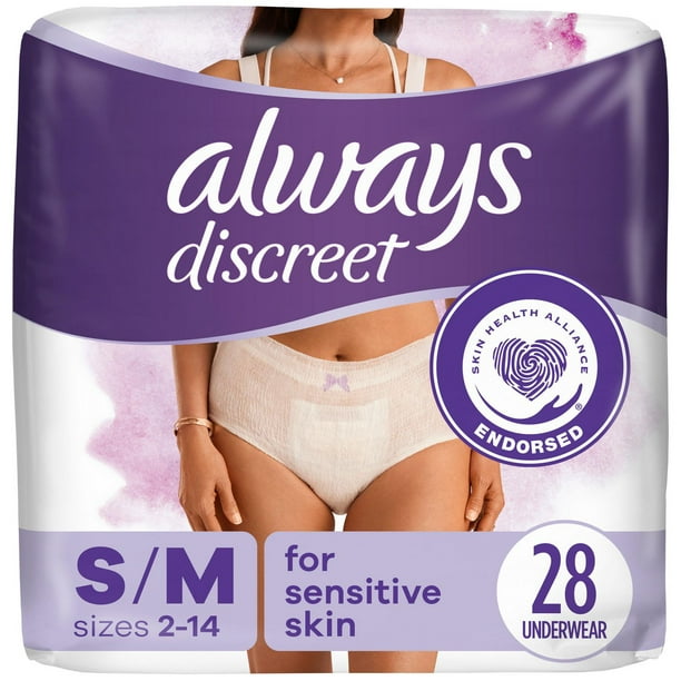 Culottes d’incontinence et post-partum Always Discreet, P/M, maximum plus,  4x plus de douceur, testées sous contrôle dermatologique, sans parfum 28