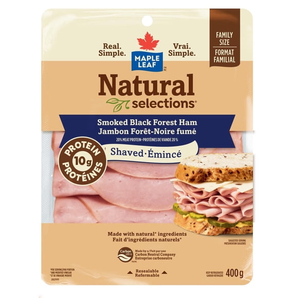 Maple Leaf Natural Selections Shaved Black Forest Deli Ham Smoked Family Size, 400 g