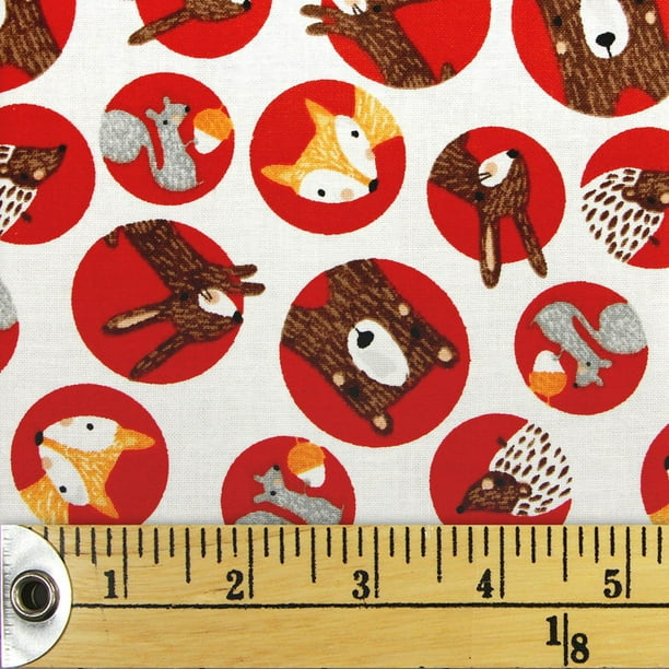 Tissu pré-coupé Fat Quarter de Fabric Creations à motif des amis de la forêt et silhouettes d'animaux