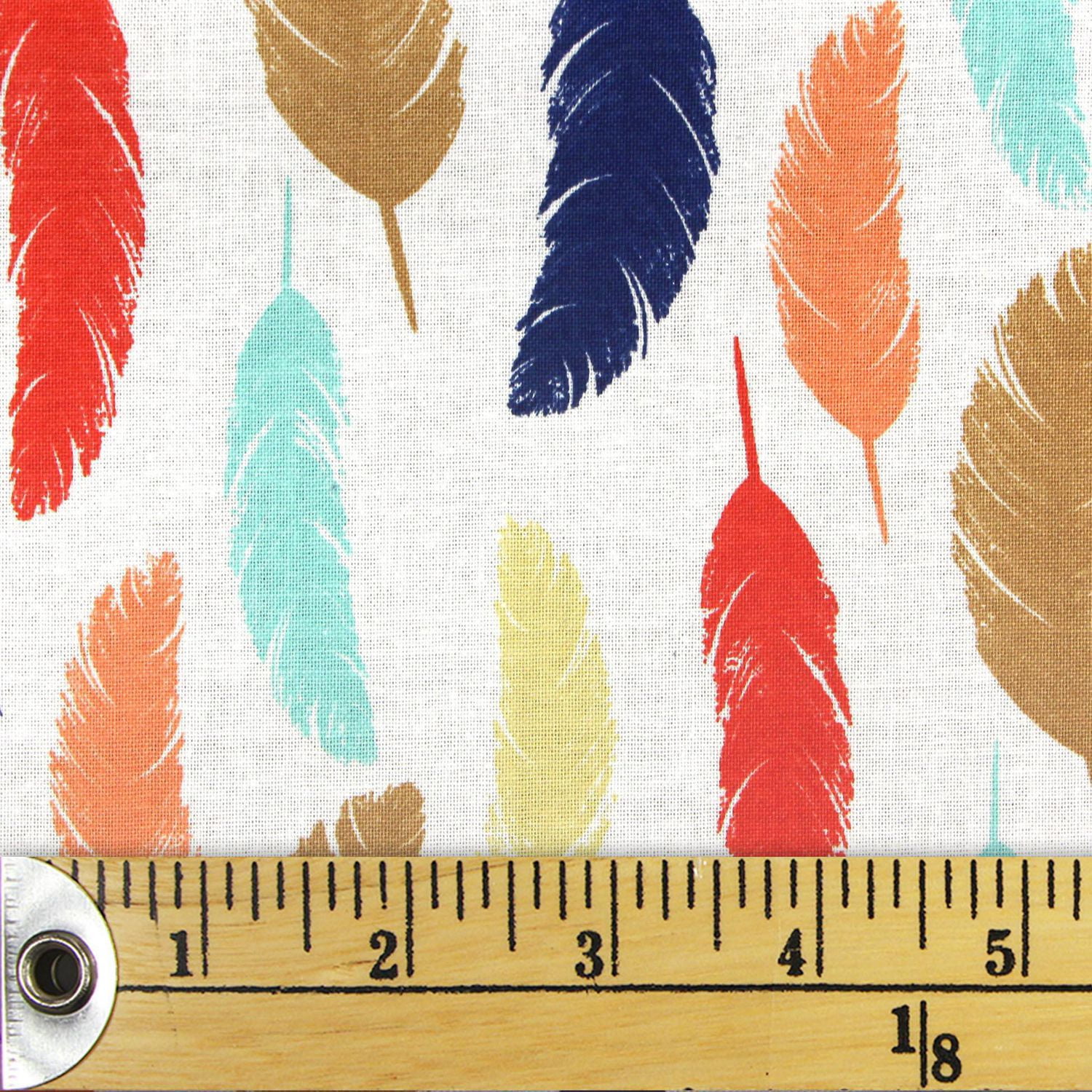 Fabric Creations White with Colourful Feathers Fat Quarter PreCut