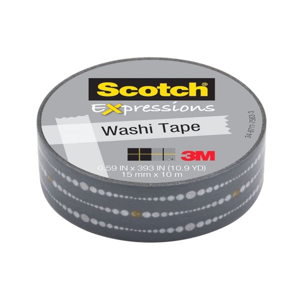 Ruban Washi Expressions Scotch®, C314-P33, argenté avec points en bulles, 15 mm X 10 m