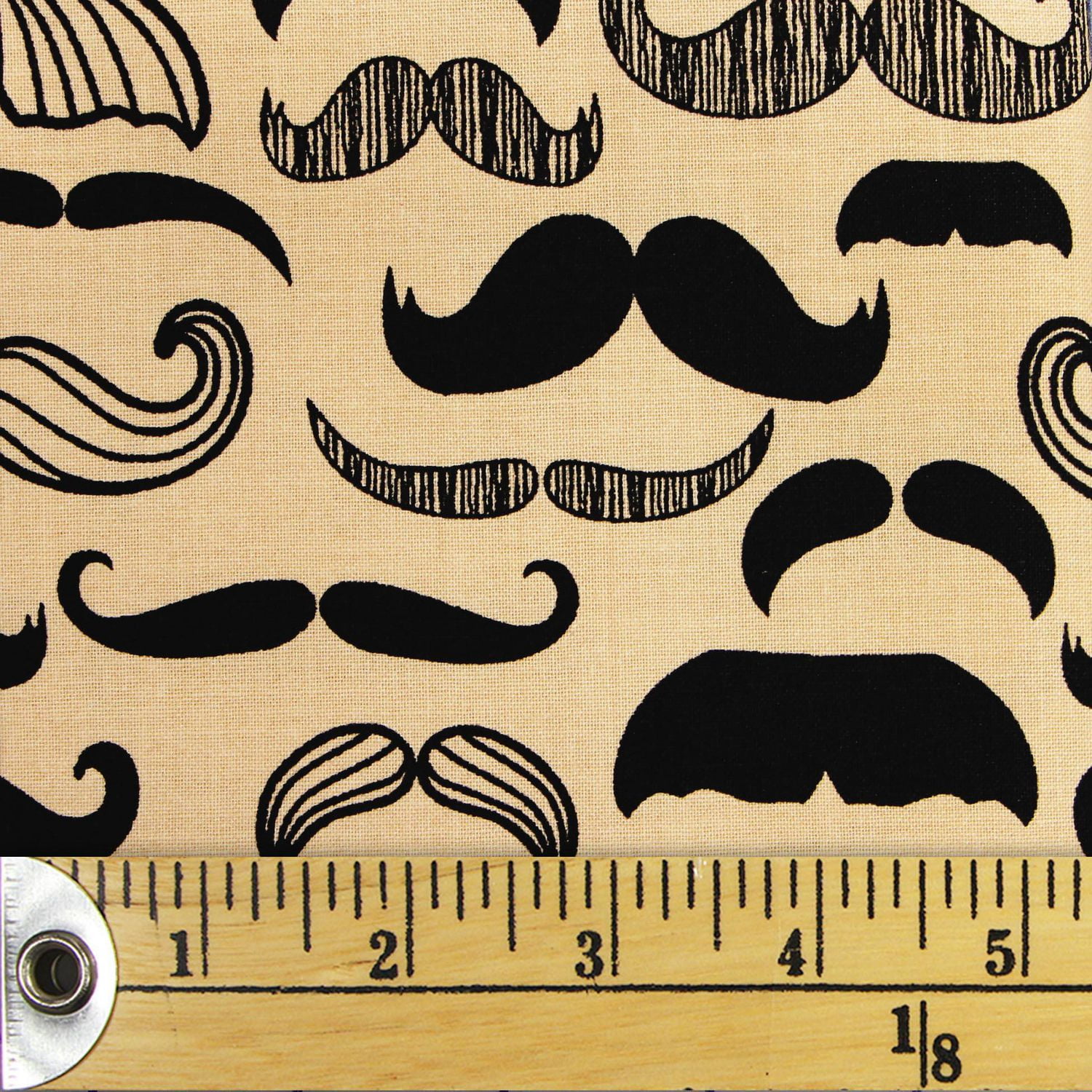 Fabric Creations Tan with Black Mustaches Fat Quarter PreCut Fabric