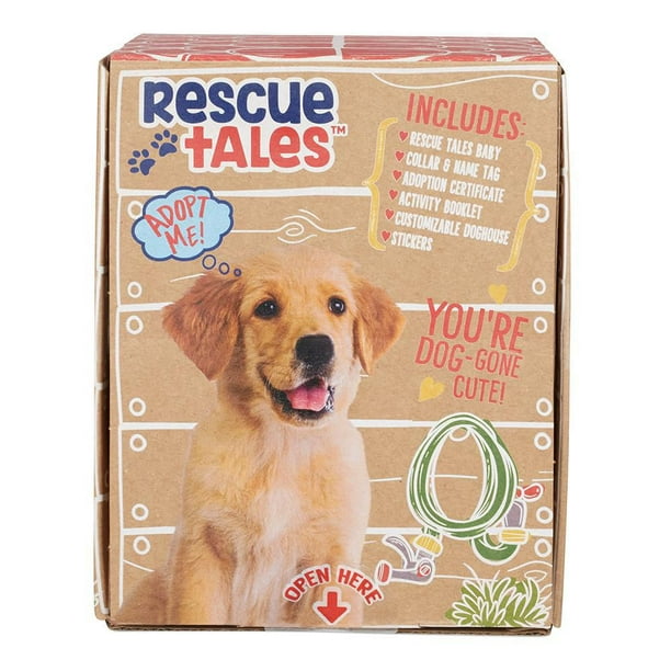Bébés Rescue Tales - golden retriever, Peluche douce et câline avec  collier, médaille d'identité, niche, autocollants, activités