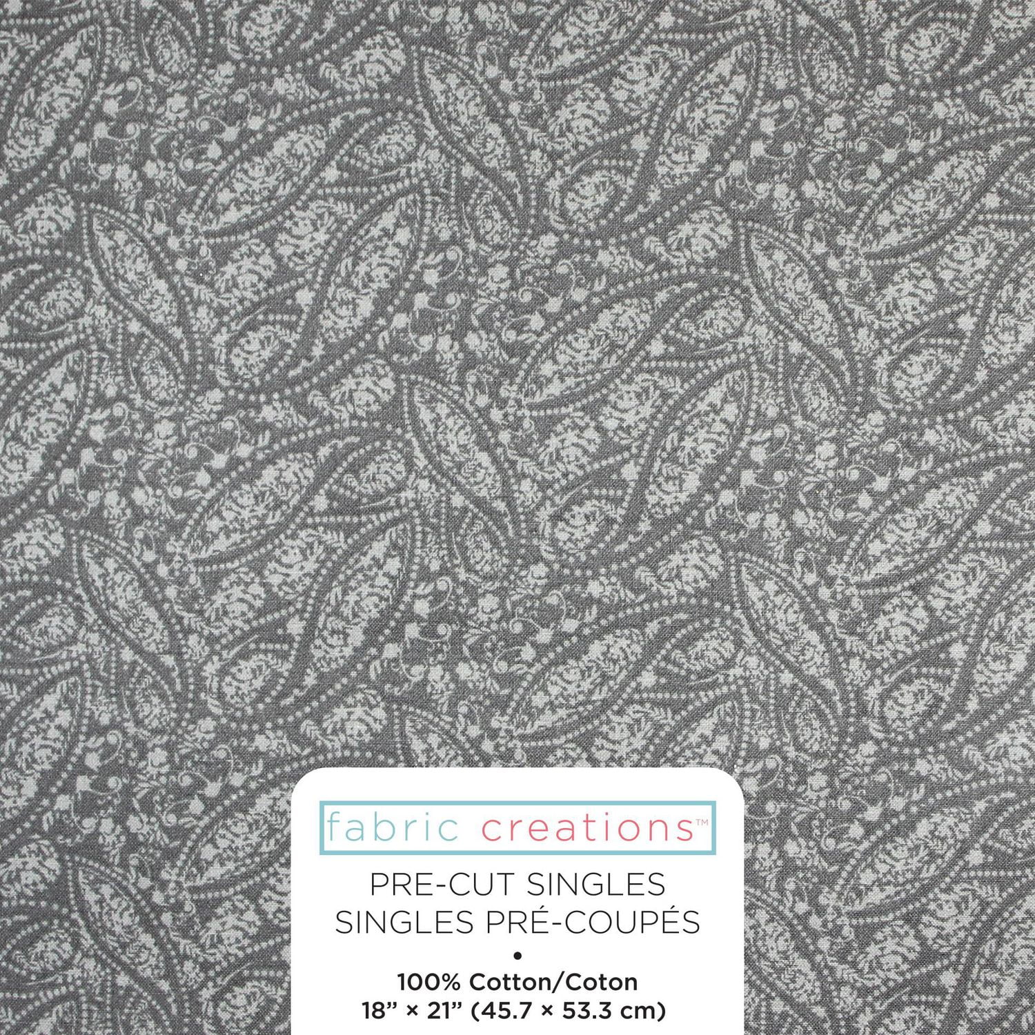 Fabric Creations Grey with White Paisley Fat Quarter PreCut Fabric