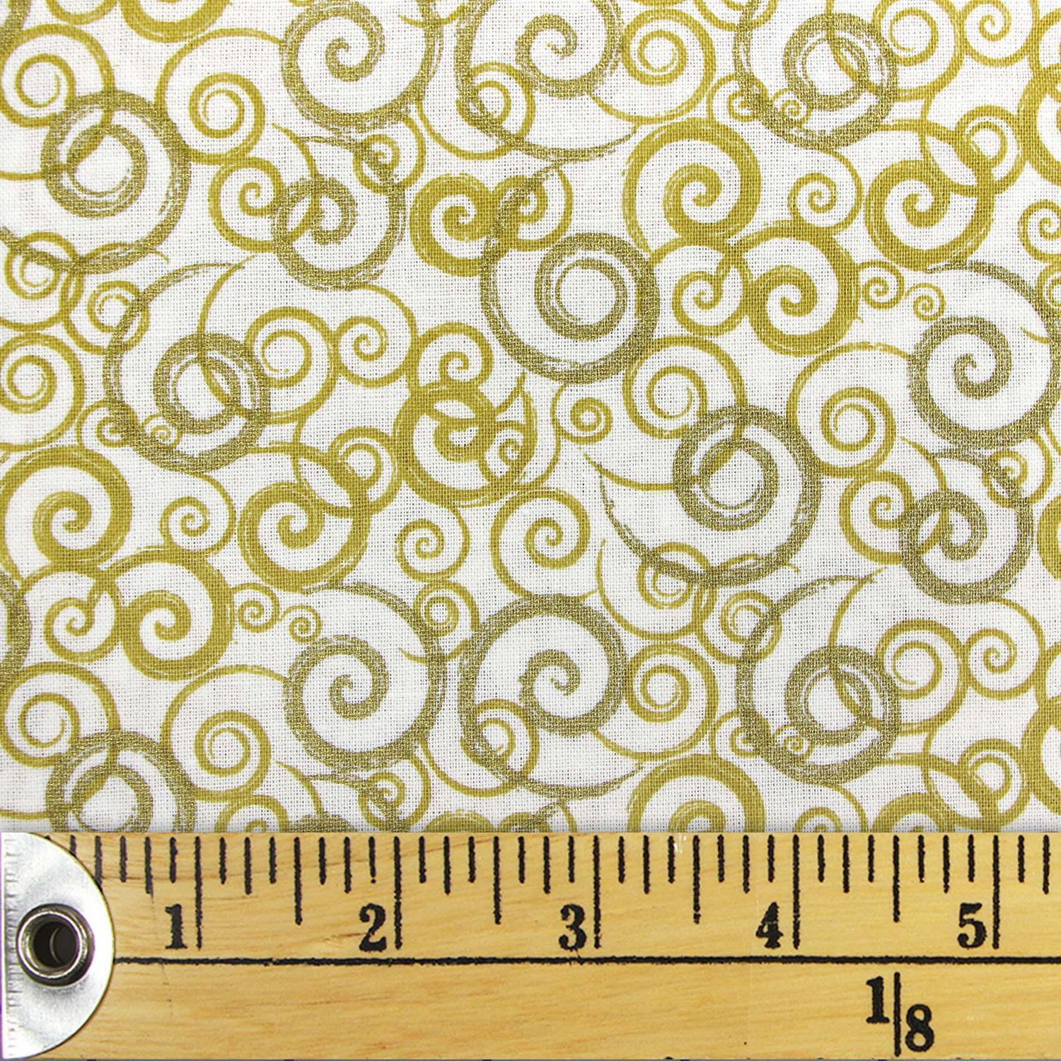 Fabric Creations White with Metallic Gold Curlicues Fat Quarter PreCut