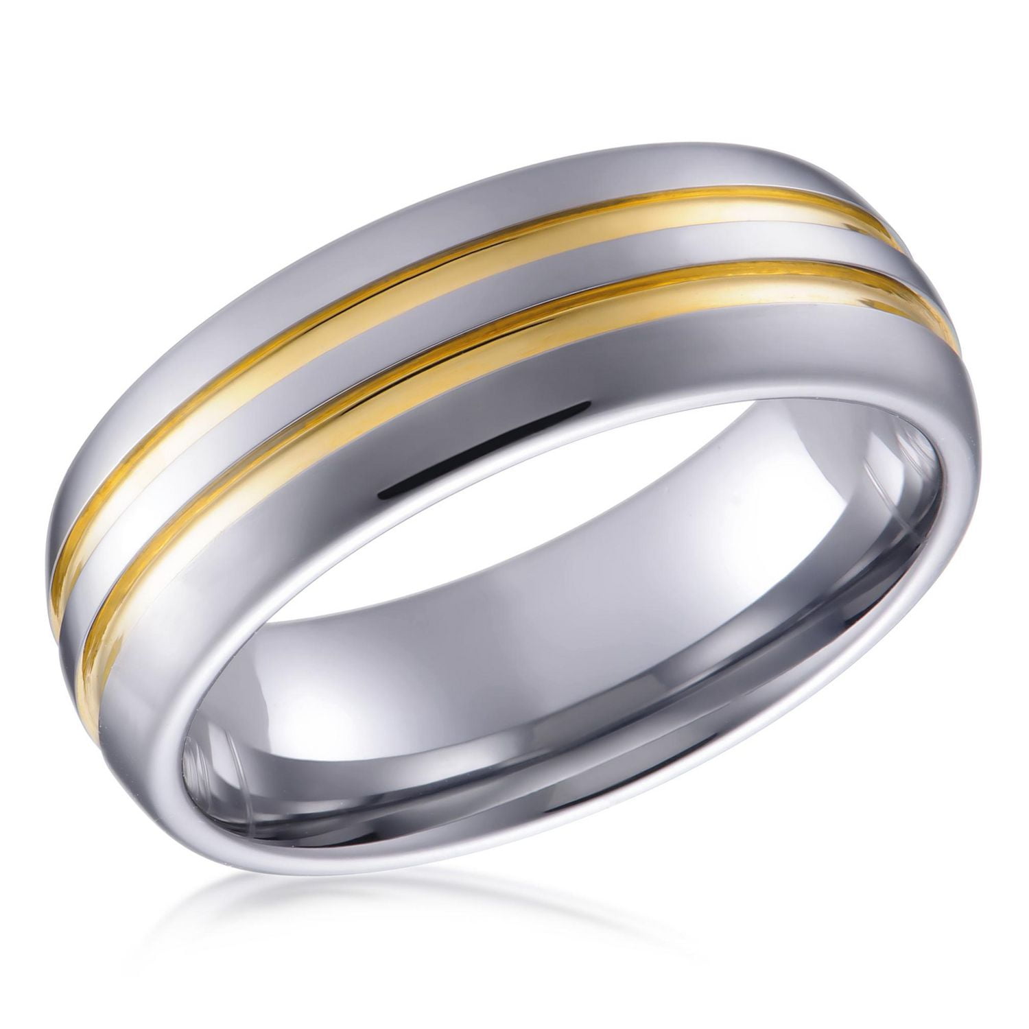 Quitessential Tungstène plaqué or poli avec laser Bague pour hommes
