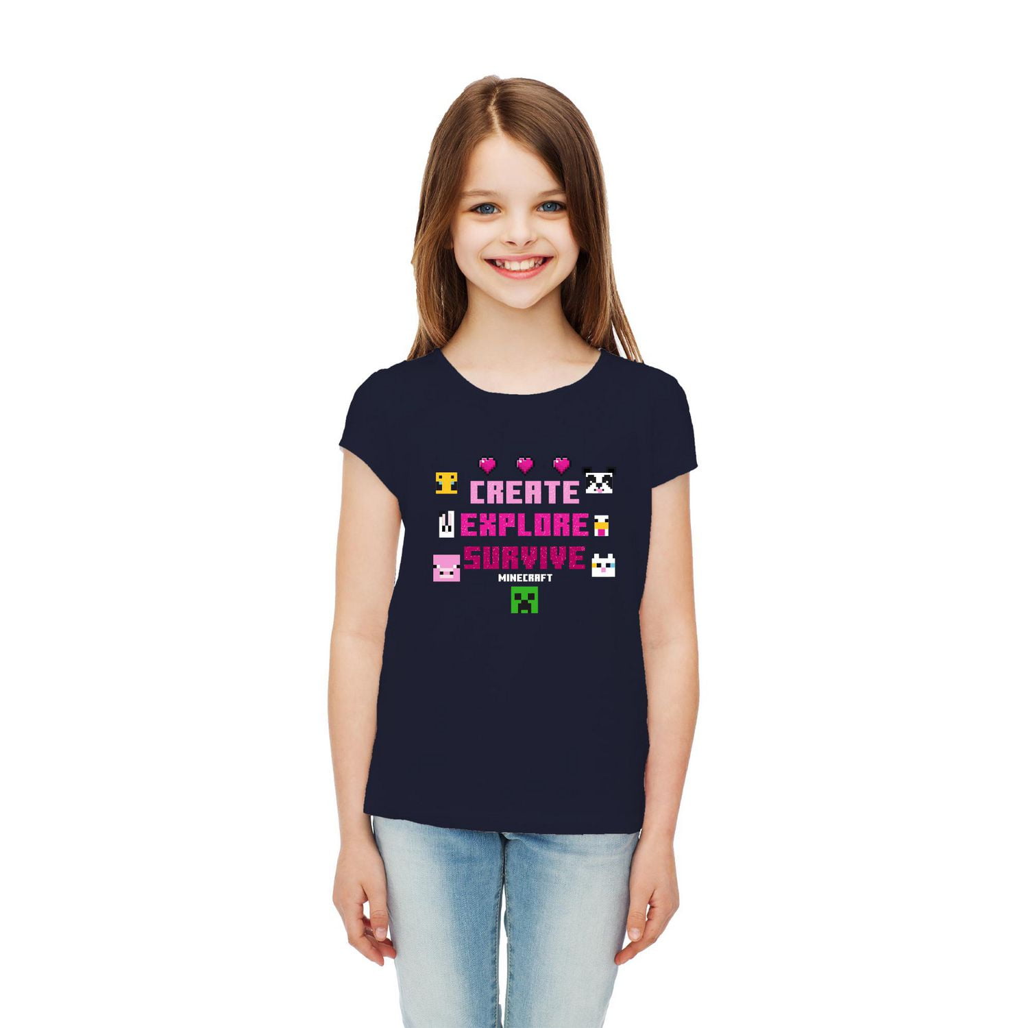 Girls Minecraft Create Explore Survive Short Sleeve T-Shirt