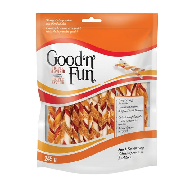 Good 'n' Fun Triple Flavour Twists Dog Chews with Rawhide, Chicken and
