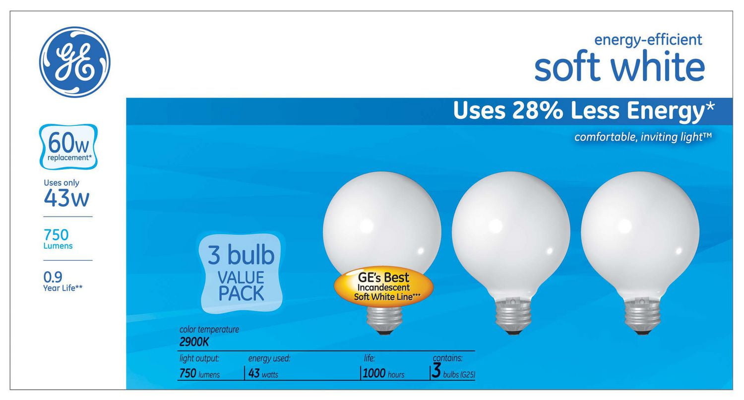 GE EnergyEfficient Soft White 43W G25 3 PK Walmart Canada