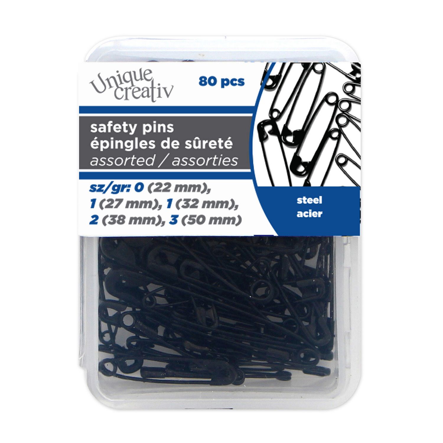SINGER Safety Pins, Black & White, 2 Assorted Sizes, 25 Count 