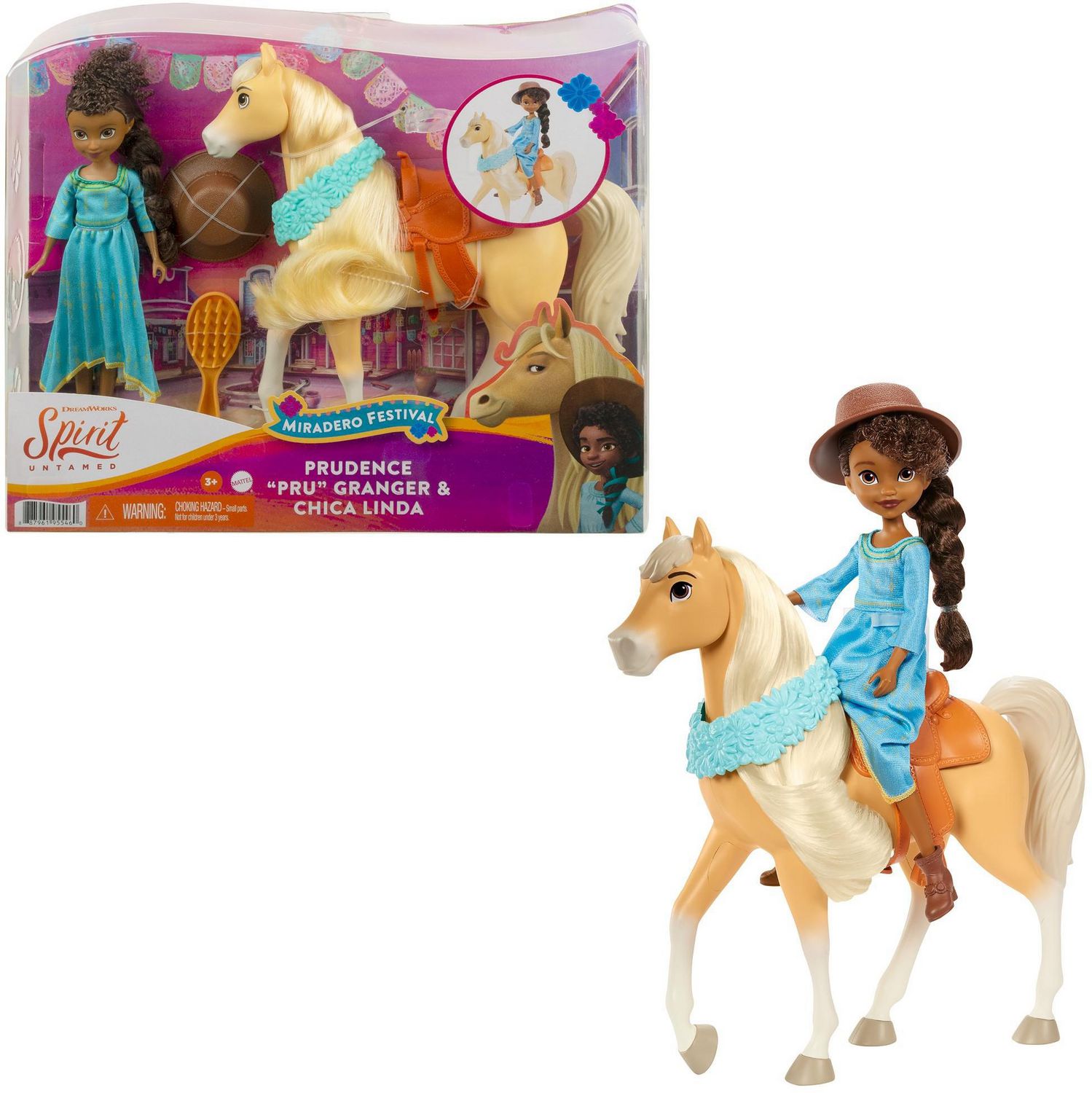 with Long Mane and Tail & Hair Play Accessories Great Gift for Ages 3 Years Old & Up Mattel Spirit Untamed Miradero Festival Styling Chica Linda Horse 8-in 