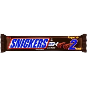 SNICKERS, Barres de chocolat au lait d'arachide, 2 Barres de taille roi de pièce, 93g